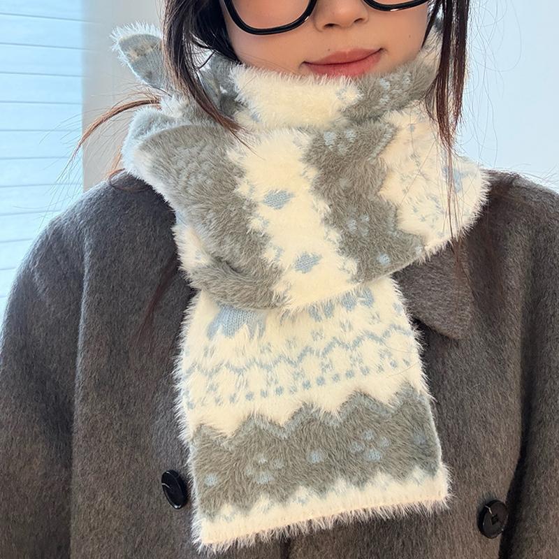 French-Style Snowflake Jacquard Double-Sided Fair Isle Sweet-Style Thick Winter