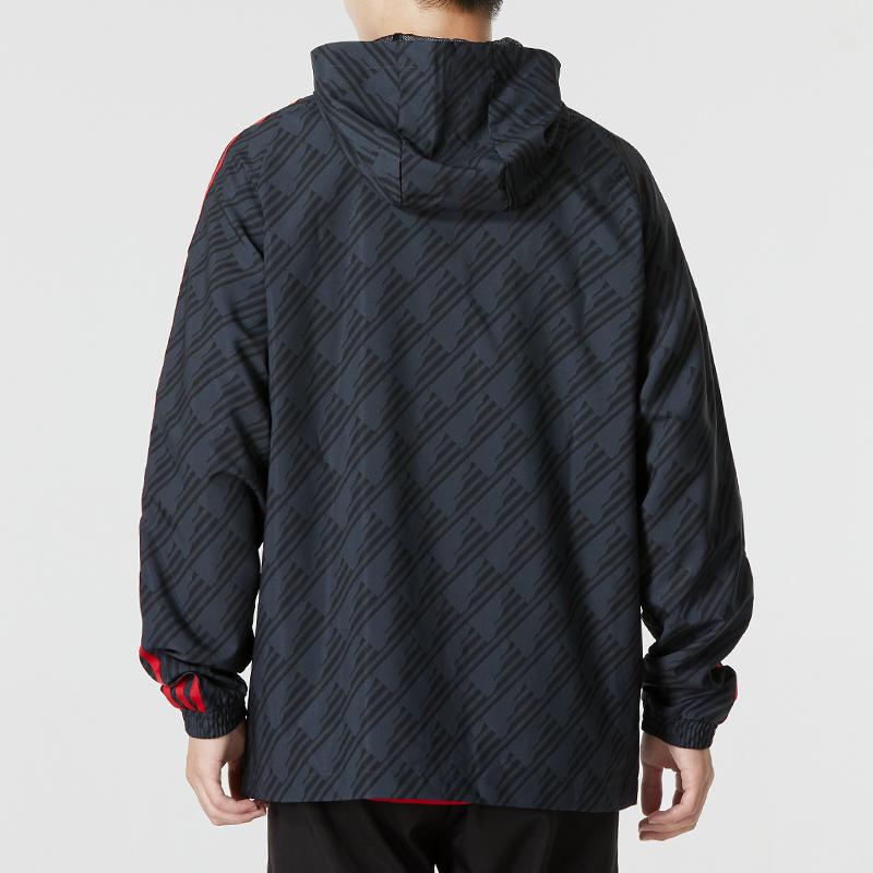 adidas Manchester United 3-Stripe DNA Windbreaker Men Hooded Soccer Jacket Black HE6650