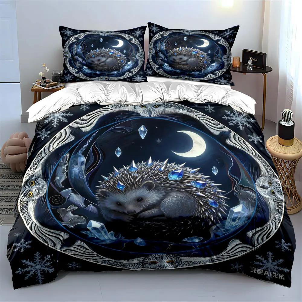 "Winter Hedgehog Crystal Decor Set" Multiple sizes kid's and adults' bedroom Exquisite 3PC bedding set, gift