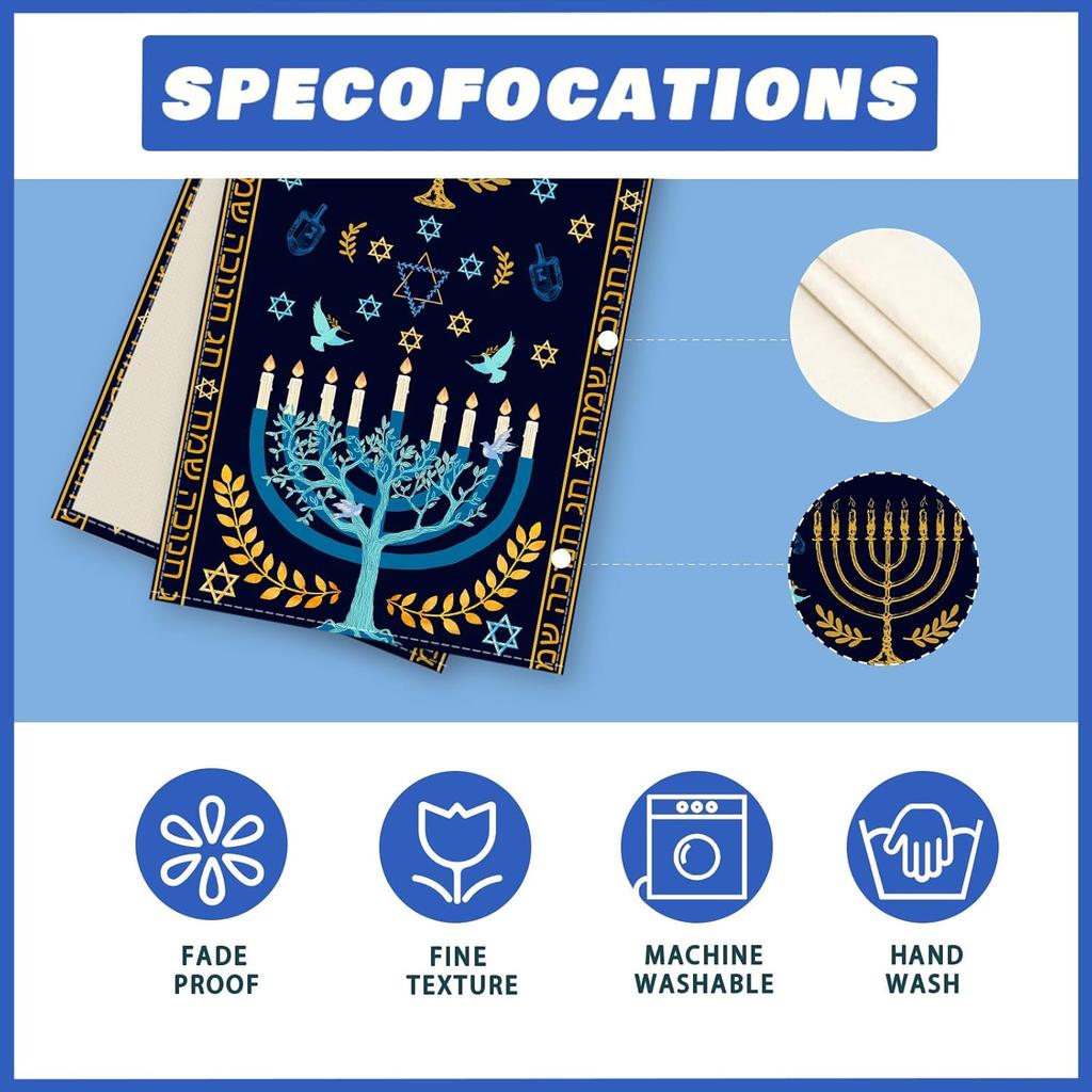 XCHI Chanukah Menorah Olive Leaf Doves Six-Pointed Star Hanukkah Table Runner Table Decoration for Party Home Kitchen Dining Holiday Decor 13x72 Inch