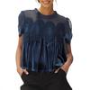 Fashion Net Mesh Embroidered Lace Round-neck Pullover Pure Velvet Loose Top