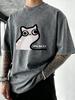 Who Am I Cat Printed Washed TShirt Mens Running Cotton T Shirts Crewneck Oversized Clothes Summer Soft Man Short Sleeves