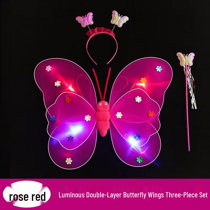 Illuminated Butterfly Wings Set: Light-Up Three-Piece for Children's Performances and Night Markets