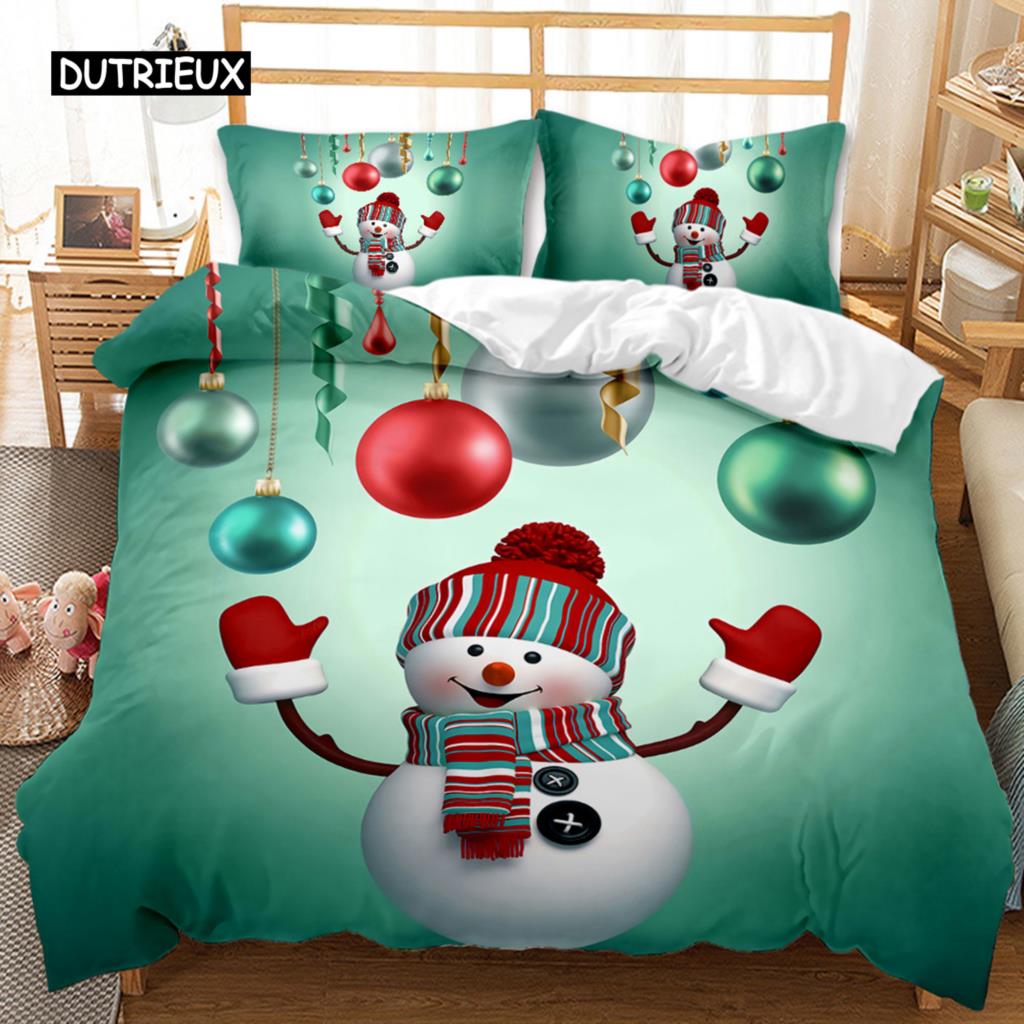 Christmas Duvet Cover Set Cartoon Merry Chirstmas Bedding Set Happy Santa Claus Polyester Quilt Set Pillowcase Double Queen King