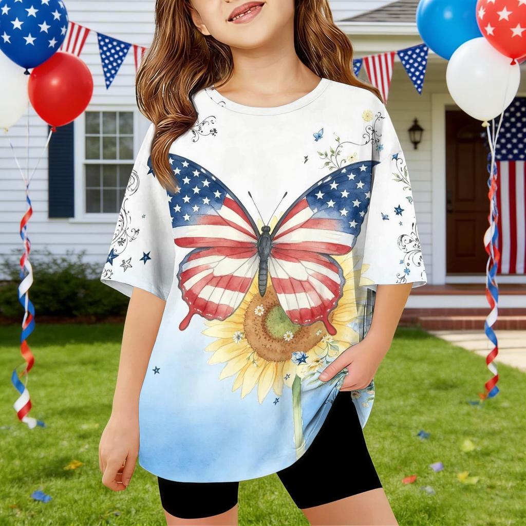Kids Independence Day Print Round Neck Short Sleeve Casual T-shirt