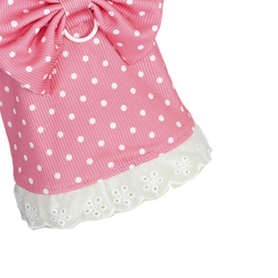 Niedliches Hundekleid mit Punktmuster, Spitzenrüschenbesatz, Prinzessinnenkleid mit großer Schleife, ärmelloses Sommer-Haustieroutfit mit D-Ring für kleine Hunde und Katzen