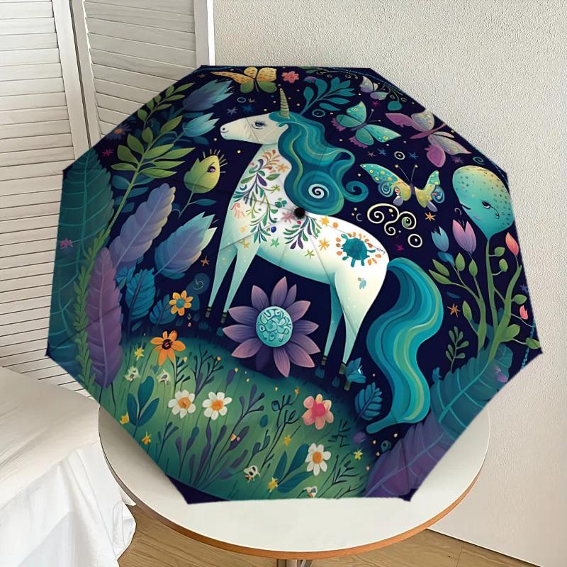 1 Stück Fantasy Einhorn Automatischer Faltregenschirm - Kompaktes 8-Rippen-Design, Langlebiger Kunststoff & Eisen, Leicht für den Täglichen Außenbereich, Festliches Geschenk005