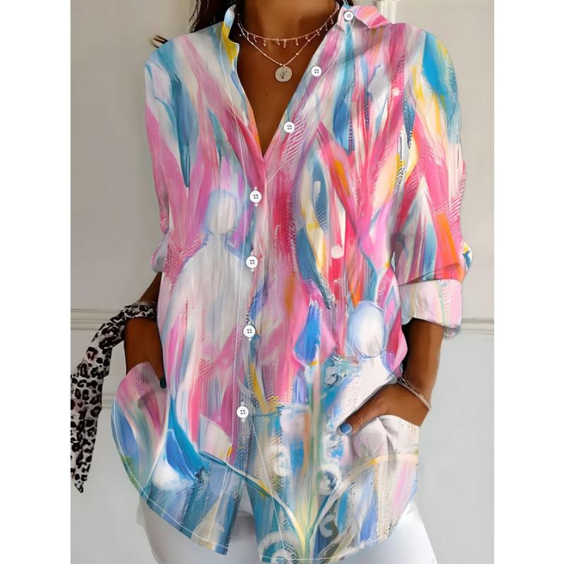 New Plus Size Women's Long Sleeve Printed Shirt Digitally Printed Versatile Elegant Shirt