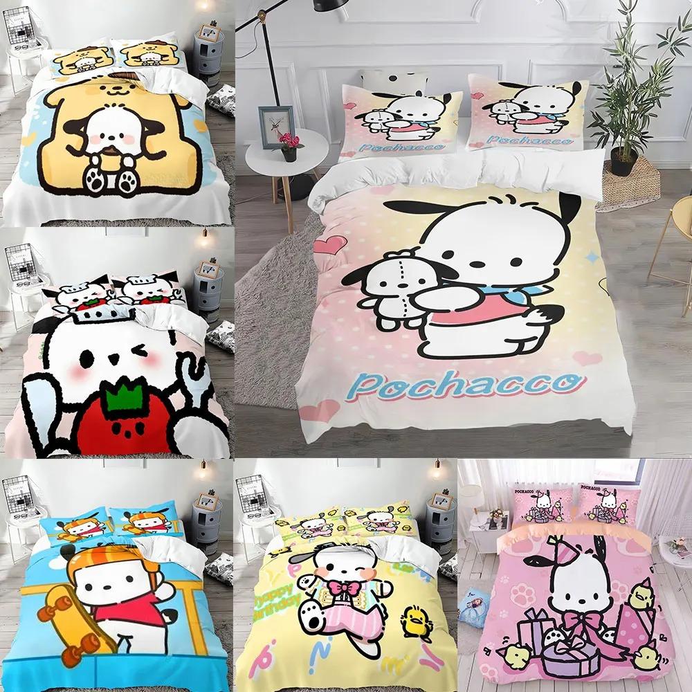 Sanrio Bedding Sets Pochacco Cartoon Comforter Cover Bed Cover Duvet Cover Pillow Case 2-3 Pieces Sets Kids Adult Size
