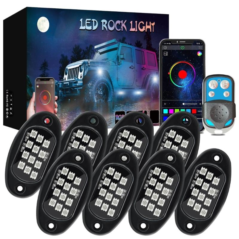 Universal LED Rock Lights 12 LEDs Underglow Lights for Truck Pickups Car ATV UTV SUV Remote Control Trail Rig Lamp