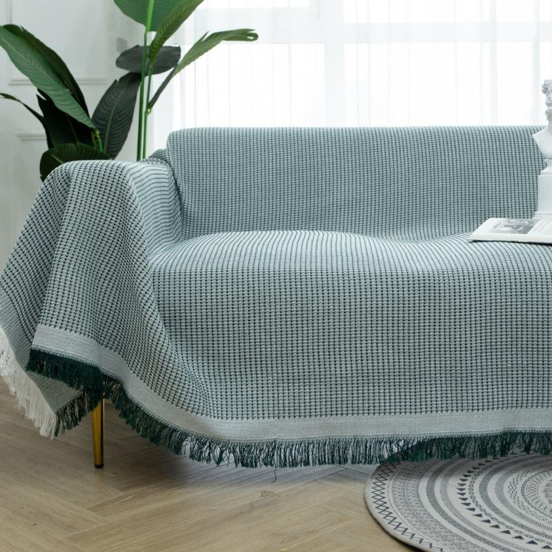 Sofaovertrekk i bomull og lin, pledd, ensfarget, sklisikkert sofahåndkle for stuemøbler, dekorasjon, veggteppe, sofatrekk