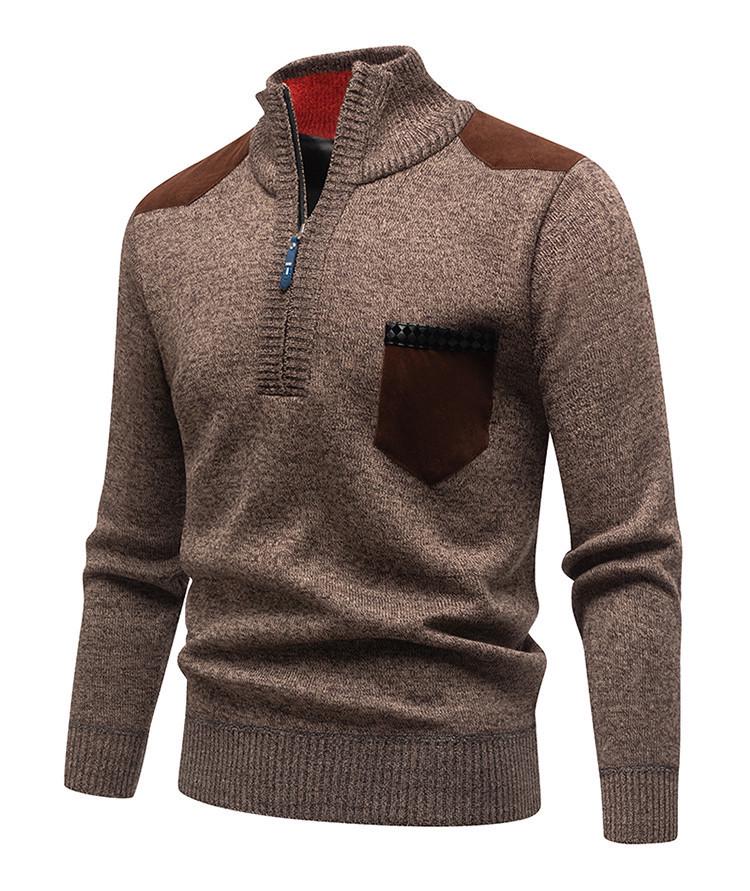 

Men s Autumn & Winter Half-Zip Knit Pullover with Stand-Up Collar L кавовий