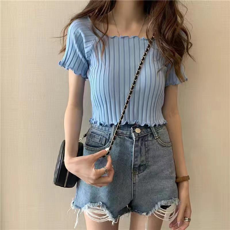 Korean Chic 2025 Summer Sexy Off-Shoulder Knit Top