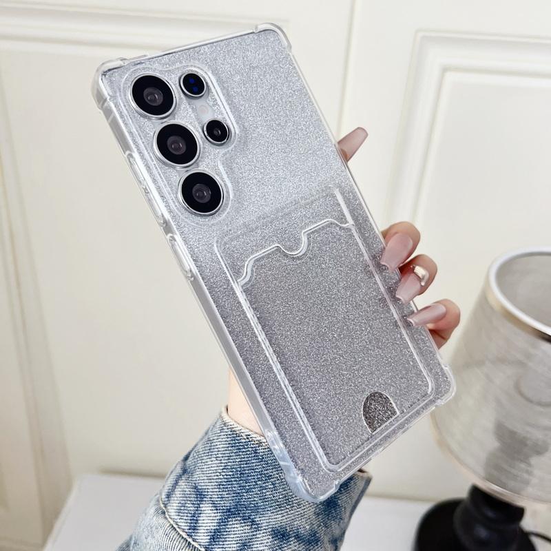 Glitter Silicone Card Slot Case Shell For Smausng S25 Edge S24 FE S23 Ultra A56 A36 A16 A15 A55 A35 Solid Color Frame Clear Shockproof Phone Cover