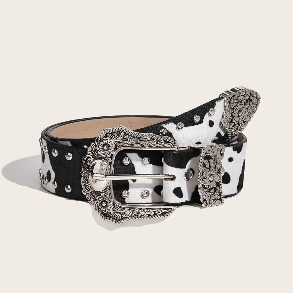 Fashion Punk Style Rivet Waist Belt Vintage Gothic Leopard Print Belt Metal Buckle PU Leather Y2k Waist Belt Jeans Decoration