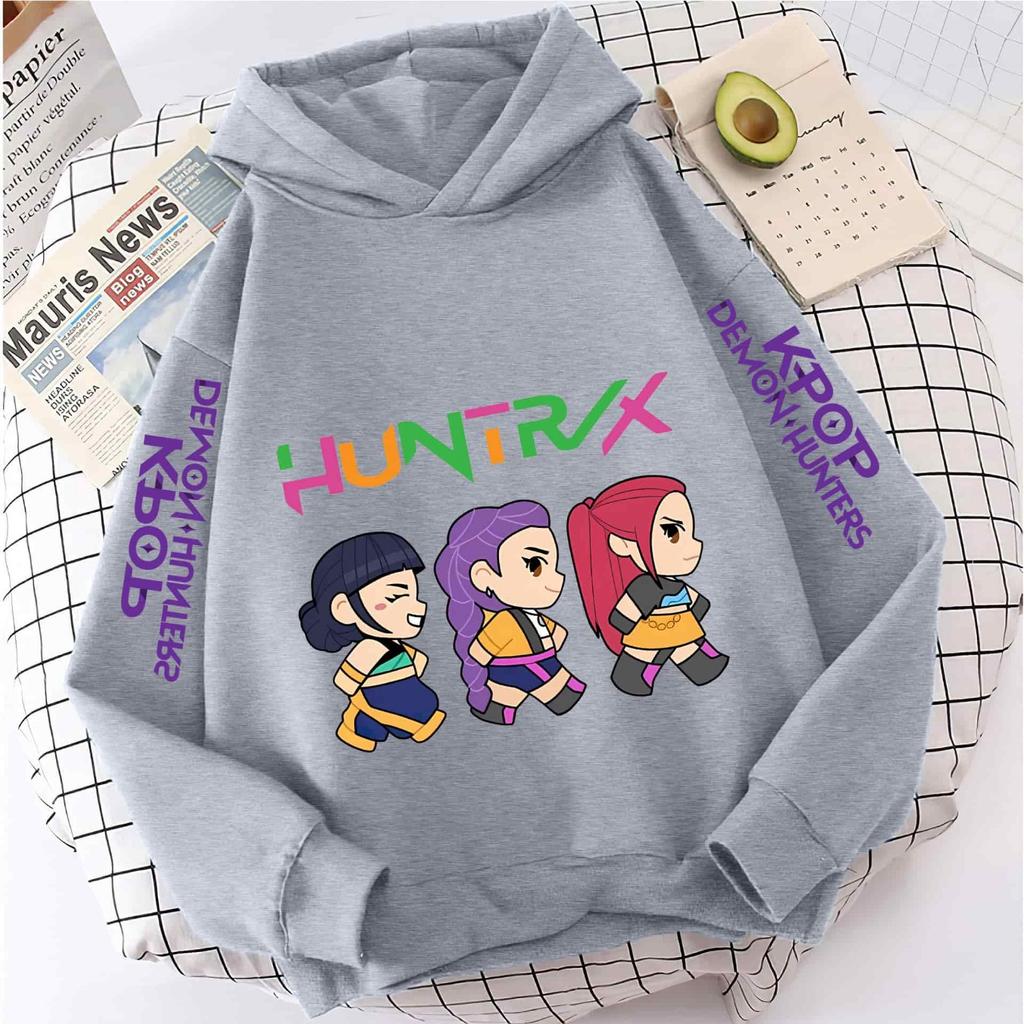 New KPop Demon Hunter Cartoon Girls Hoodies Children's Korean Wave Print Fashion Casual Tops Casual Girls Clothing Warm