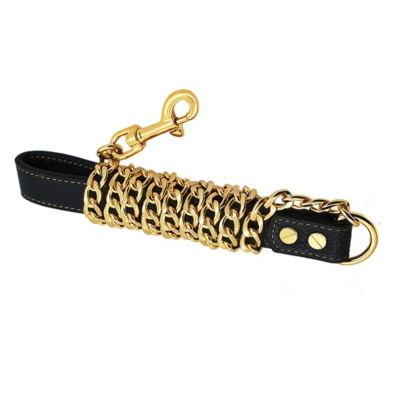 Stainless Steel Dog Lead Chain Gold Color Pet Weld Chain Strong Metal Leash For Small To Large Dogs Medium B