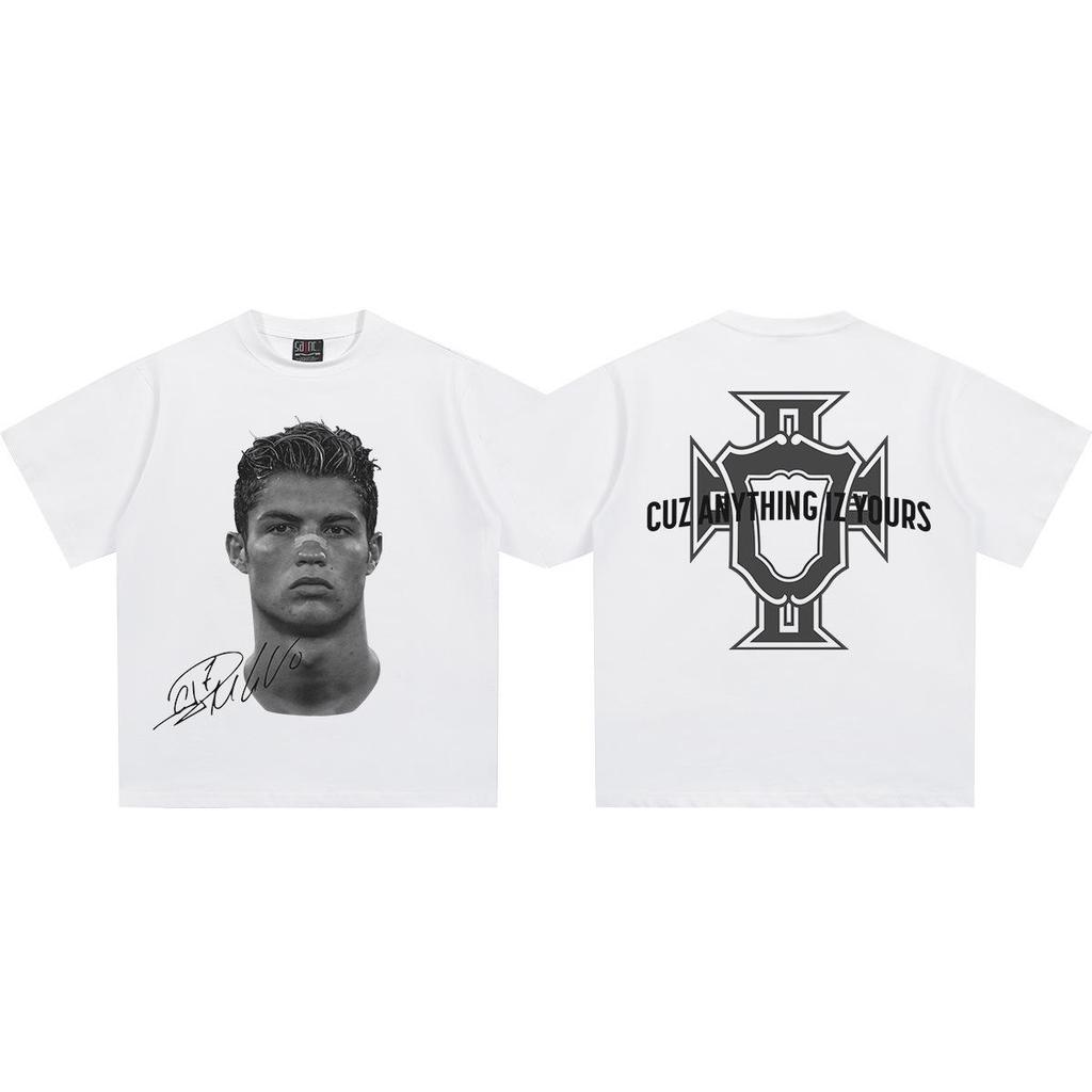 2025 Cristiano Ronaldo Retro Streetwear Vintage Zwaar T-shirt - Unisex 300g Directe Injectie Print