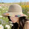 Beach Hat Hollow Design Large Eaves UV Blocking Colorful Flower Decoration Sun Protection Hat Portable Hand-Crocheted Straw Hat