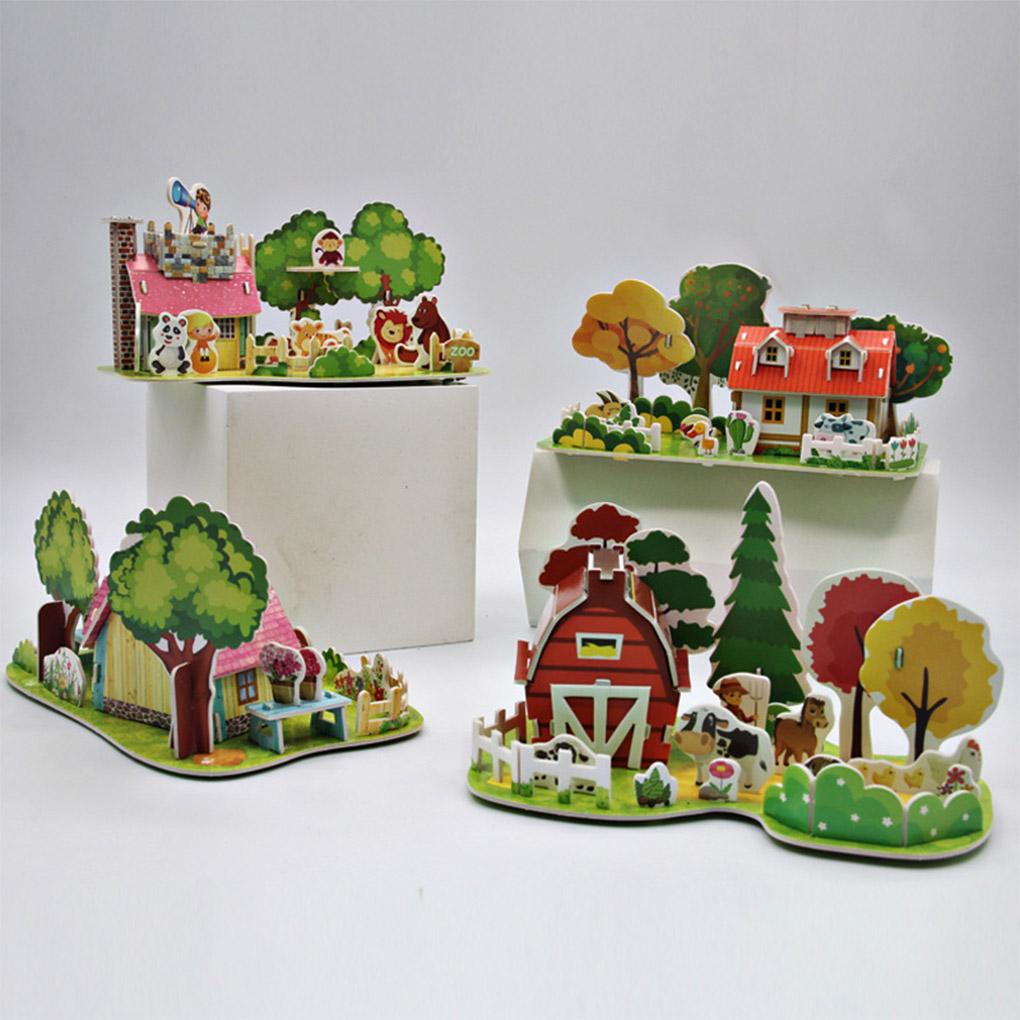 3D Paper Assembly House Model Children DIY Paper Building Architecture Model Kids Early Educational Toy Type 2