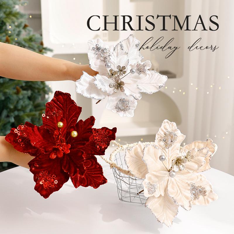 Luxury Velvet Sequin Christmas Flower Ornaments