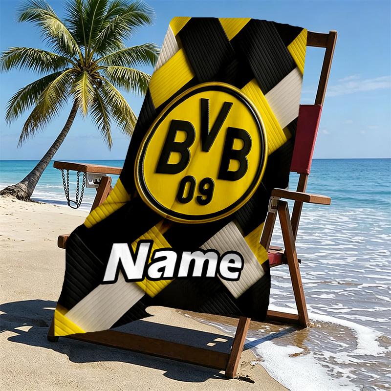Custom Name Personalized Borussia Dortmund Print Beach Towel, for Trip Camping Beach Party Home Decor, Birthday Gift for Family & Friends