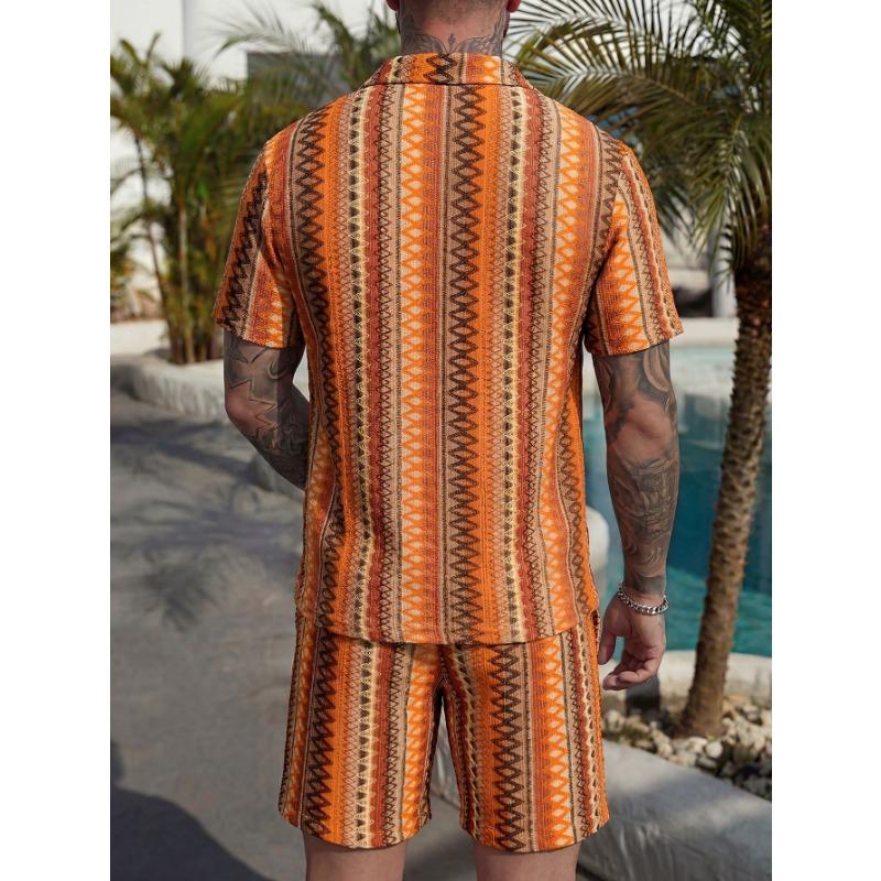 Summer Fashion Knitted Crochet Lapel Men's Short Sleeved Casual Vacation Polo Shirt