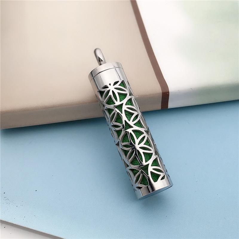 Aromatherapy Hollow Perfume Bottle Pendant Necklace in Stainless and Titanium Steel with Cotton Pads for Men & Women