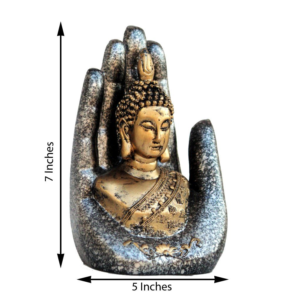 Goldene Silberharz Handgefertigte Handflächen-Buddha-Statue für Heimdekor Wohnzimmer | Lord Buddha Idol Ausstellungsstück Geschenk