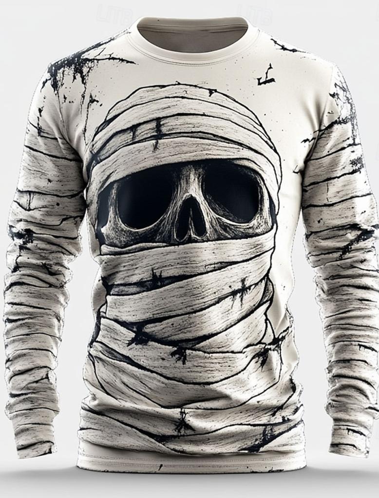 3D Stampa Scheletro Teschi Modello T-shirt Uomo Manica lunga Moda casual T-shirt Top Felpa Traspirante Streetwear T-shirt allentate