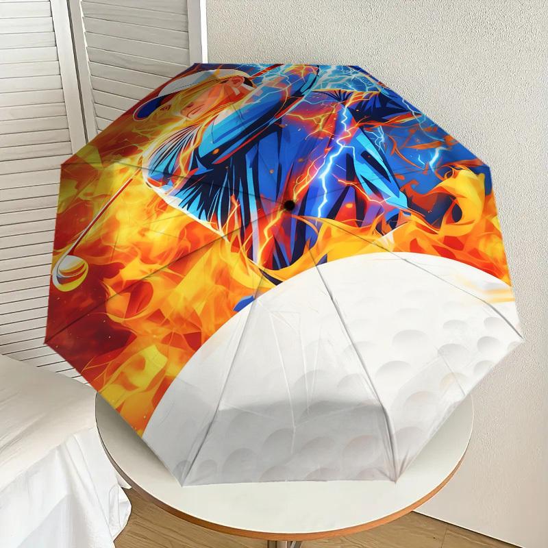 1pc Golf Fire Pattern Umbrella Design Automatic Opening and Closing Umbrella, High-quality Travel Umbrella, c1128232