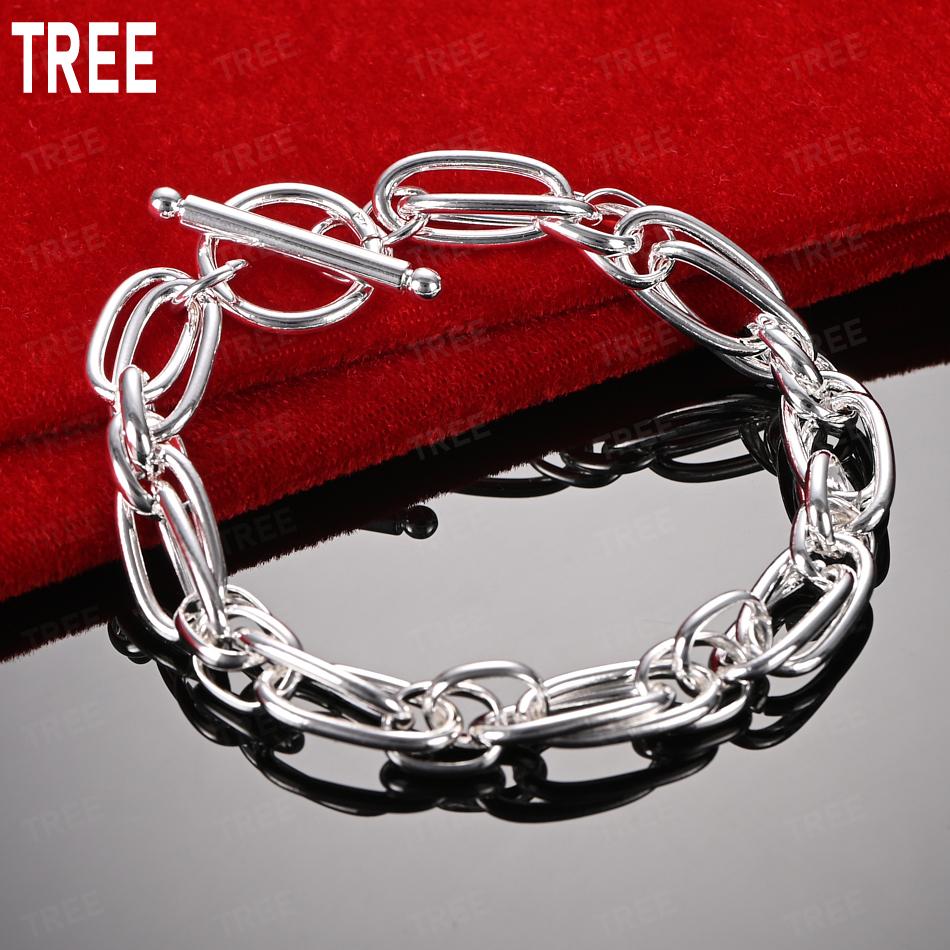 925 Sterling Silver Interlocking Side Chain Bracelet - Simple and Elegant Gift Jewelry 20CM