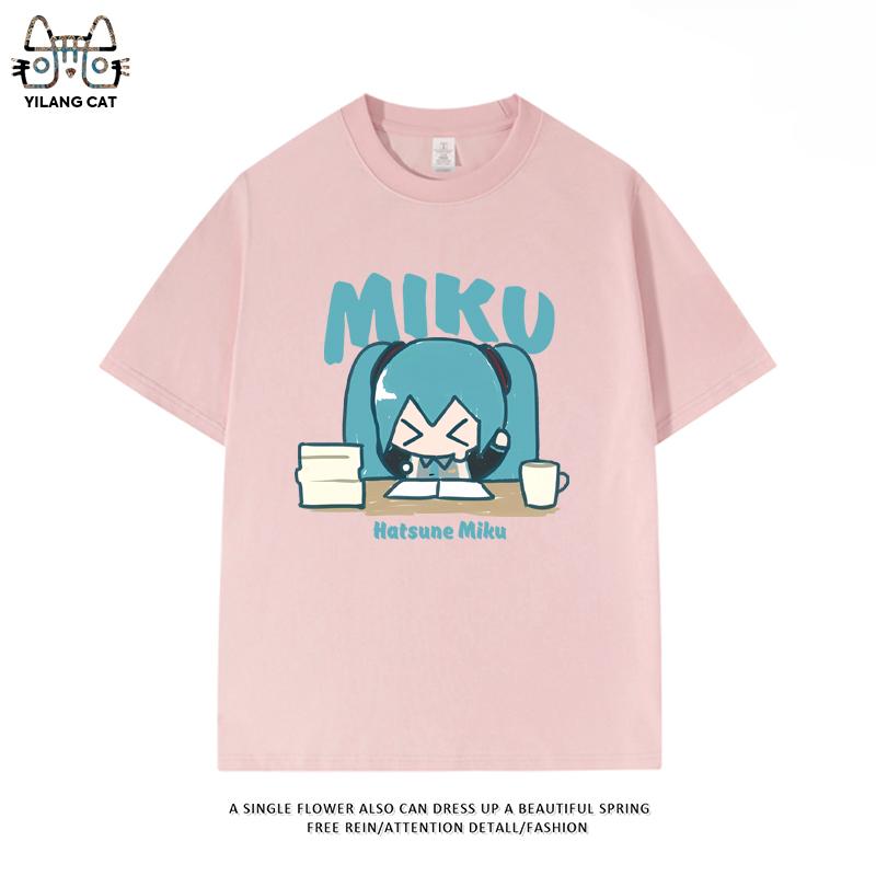 Hatsune Miku secondary pattern T-shirt summer men and women high quality 100% cotton T-shirt casual Harajuku loose T-shirt