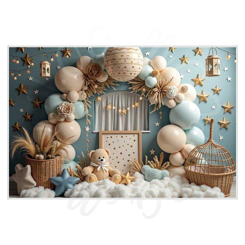 Balloon Cartoon Background Fabric  Children's Birthday Party Decoration Background Wall Fabric  Pet Photography Background Fabric
