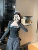 Women's Polka Dot Long Sleeve Square Neck T-shirt with Korean-Style Butterfly Tie - Slimming Autumn Winter Base Layer Top