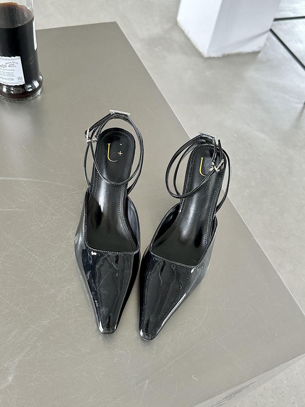 

fashion Pointed Toe Women Sandals Black White Silver Ankle Strap Summer Dress Shoes Stilettoo Thin High Heels Party Summer Wedding Pumps 5.5 чёрный