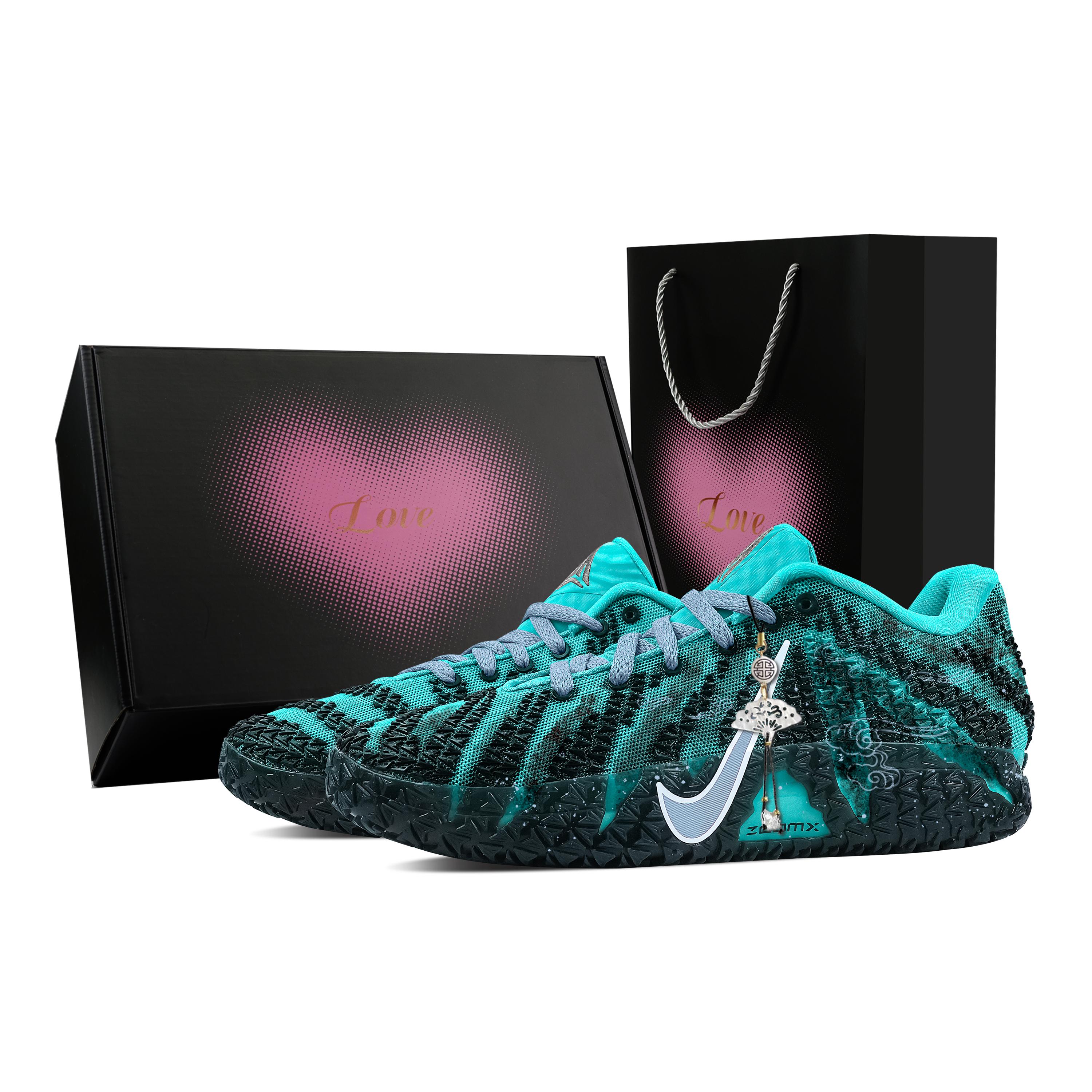 

Nike Ja Morant 3 Cyan Cloud Ascending, Heart Box Rebound Grip Low top Basketball Shoes Men s Black Green HF2794-300(Team529--) 44.5