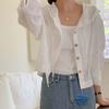 Cardigan Abierto con Protección Solar y Aire Acondicionado para Mujer Camisa Adelgazante de Verano Modelo Corto a Rayas con Capucha Protección contra el Calor