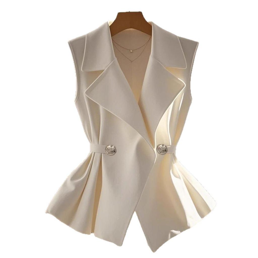 2025 Waist Cinched Suit Vest Women's Spring Thin Style Professional Sleeveless Camisole Vest White