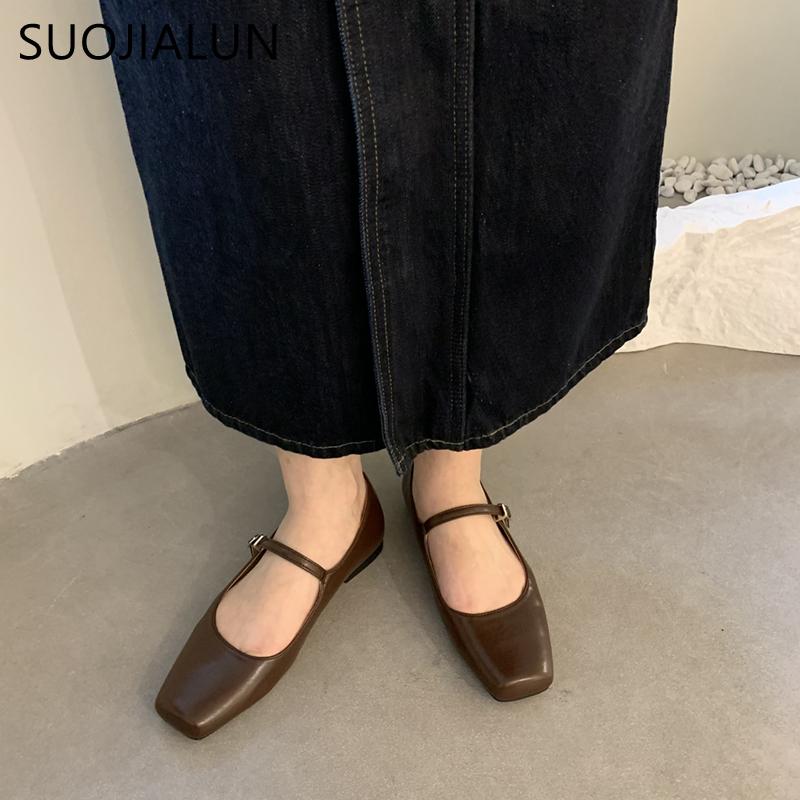Fashion 2024 Summer New Brand Women Flats Fashion Square Toe Shallow Mary Jane Shoes Soft Casual Ballet Shoes Slingback Shoes
