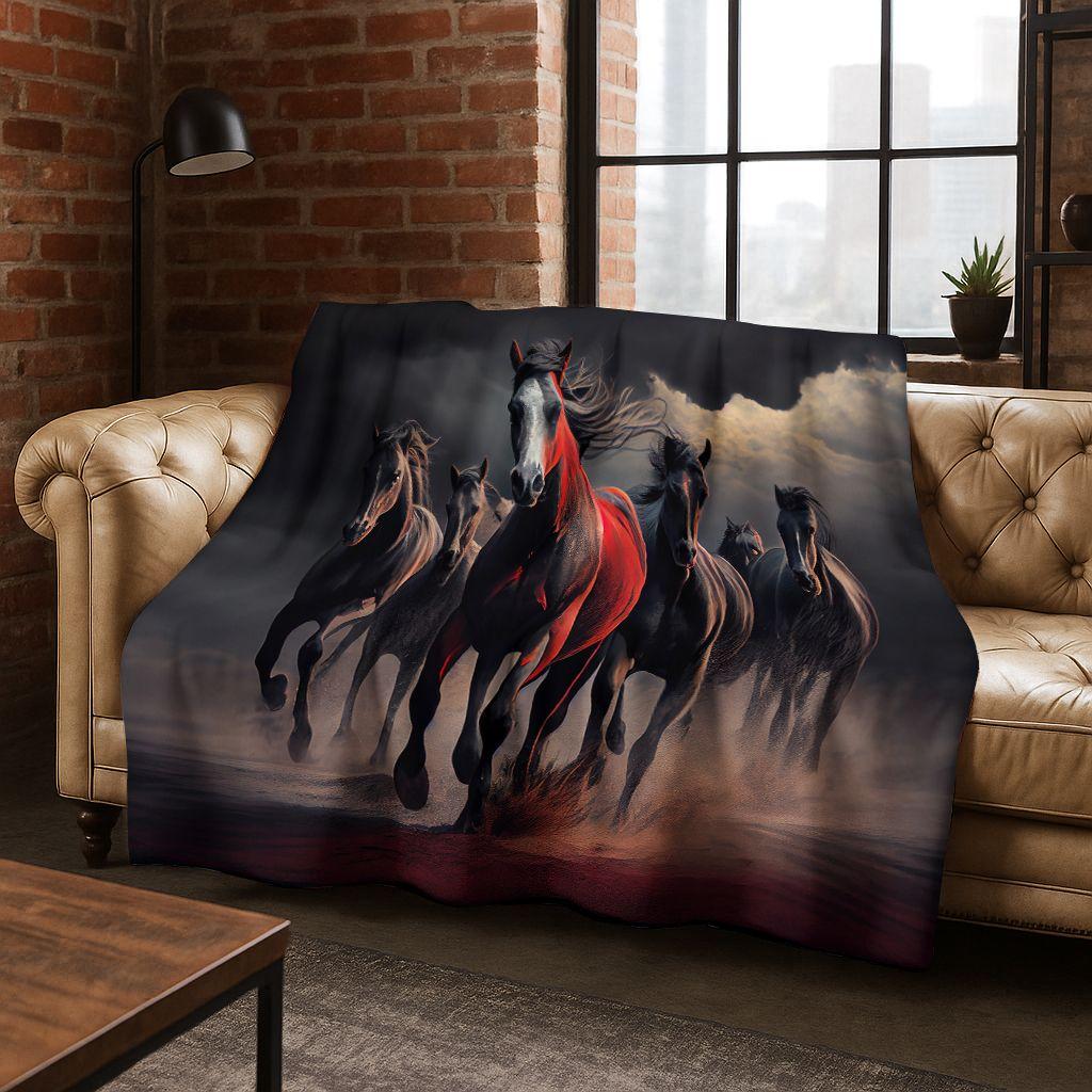 Dream Gallop Steed Kůň Mustang Kreslené Umění Flanelová Přikrývka, Útulná Měkká Dekorační Přikrývka pro Domácí Ložnici Postel Pohovku Kryt Dárek Děti