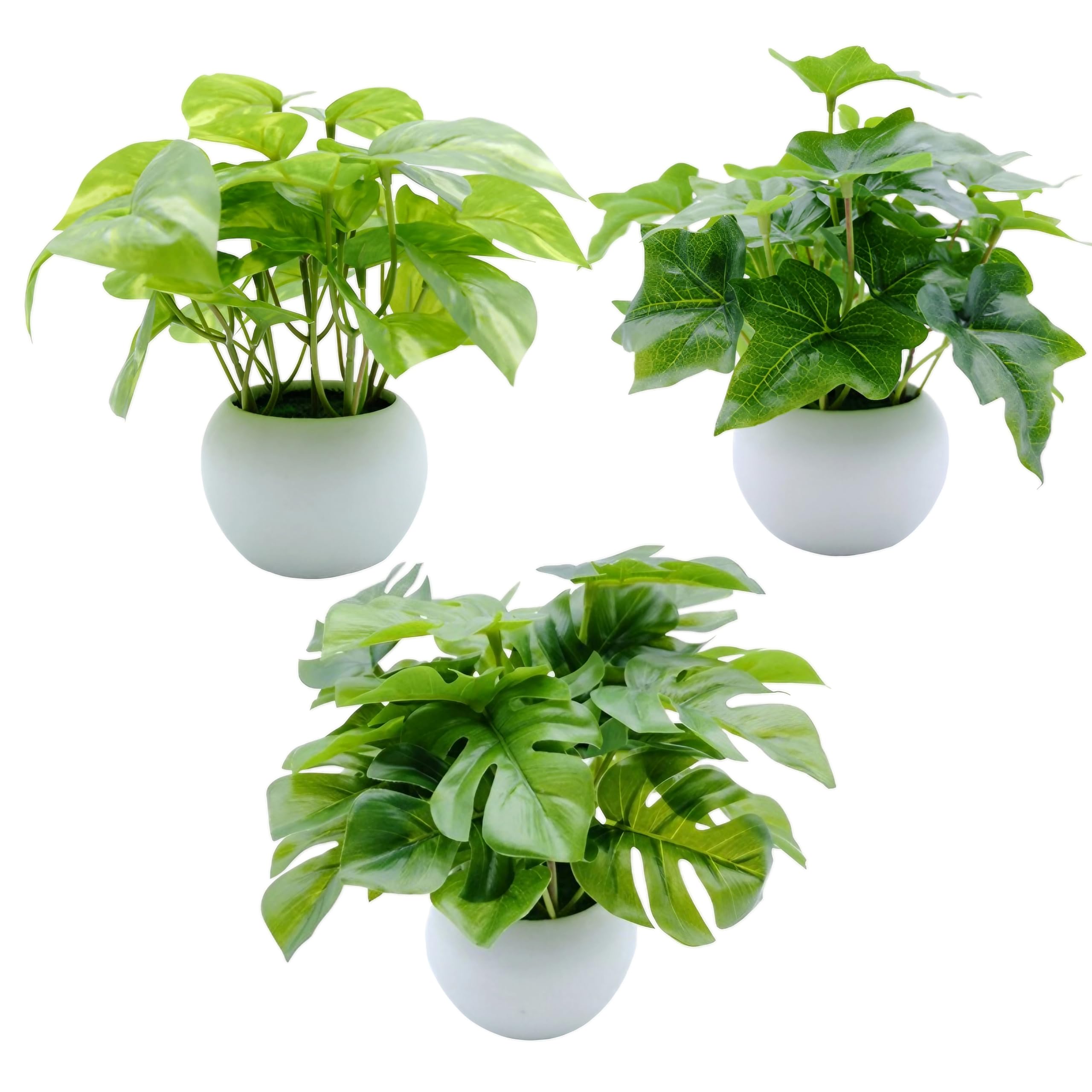 

East Leaf Faux Greenery Artificial Mini Houseplants for Tabletop Decor, Monstera, Potos, and Ivy, Set of 3