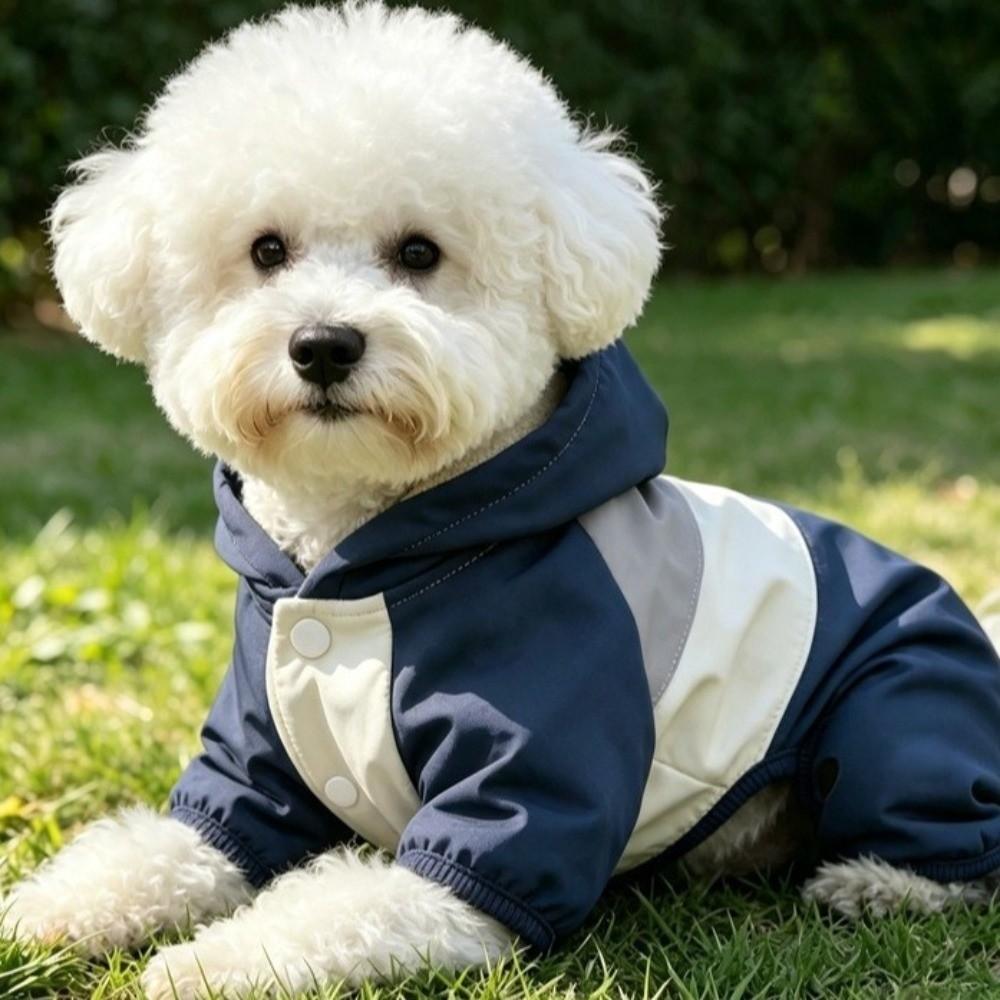 Waterproof Dog Hooded Jumpsuit Color-Block Dog Four Legged Clothes Winter Dog Clothes  Outdoor