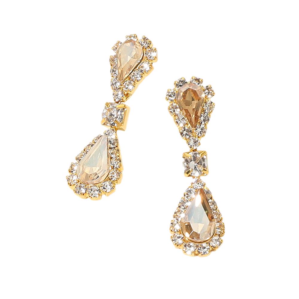 Elegant Zirconia Teardrop Earrings - Retro Court Style for Women