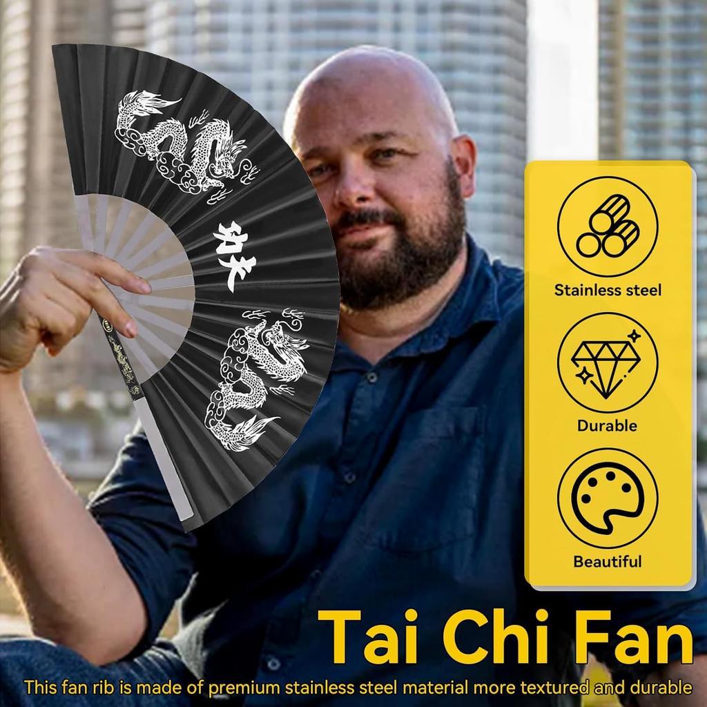 Chinese Kung Fu Tai Chi Fan Martial Arts Dance Folding Fan Stainless Steel Written Kung Fu Fan