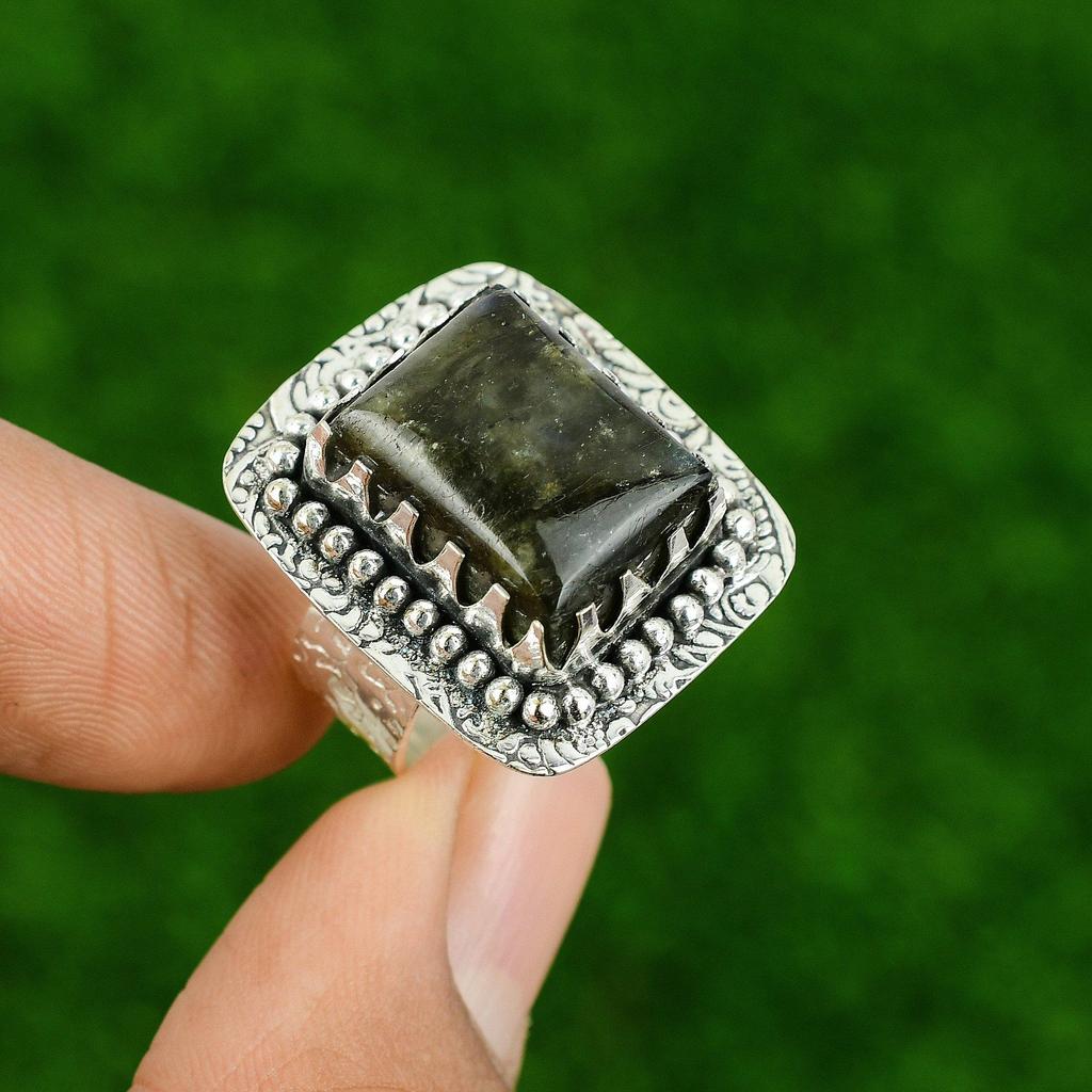 Labradorite Gemstone 925 Silver Bezel Trendy Promise New Ring Jewelry Size 7.75