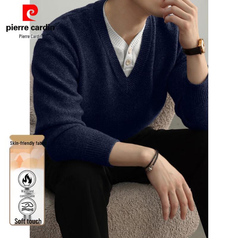 Pierre Cardin Men's Faux Two-Piece V-Neck Knit Sweater
