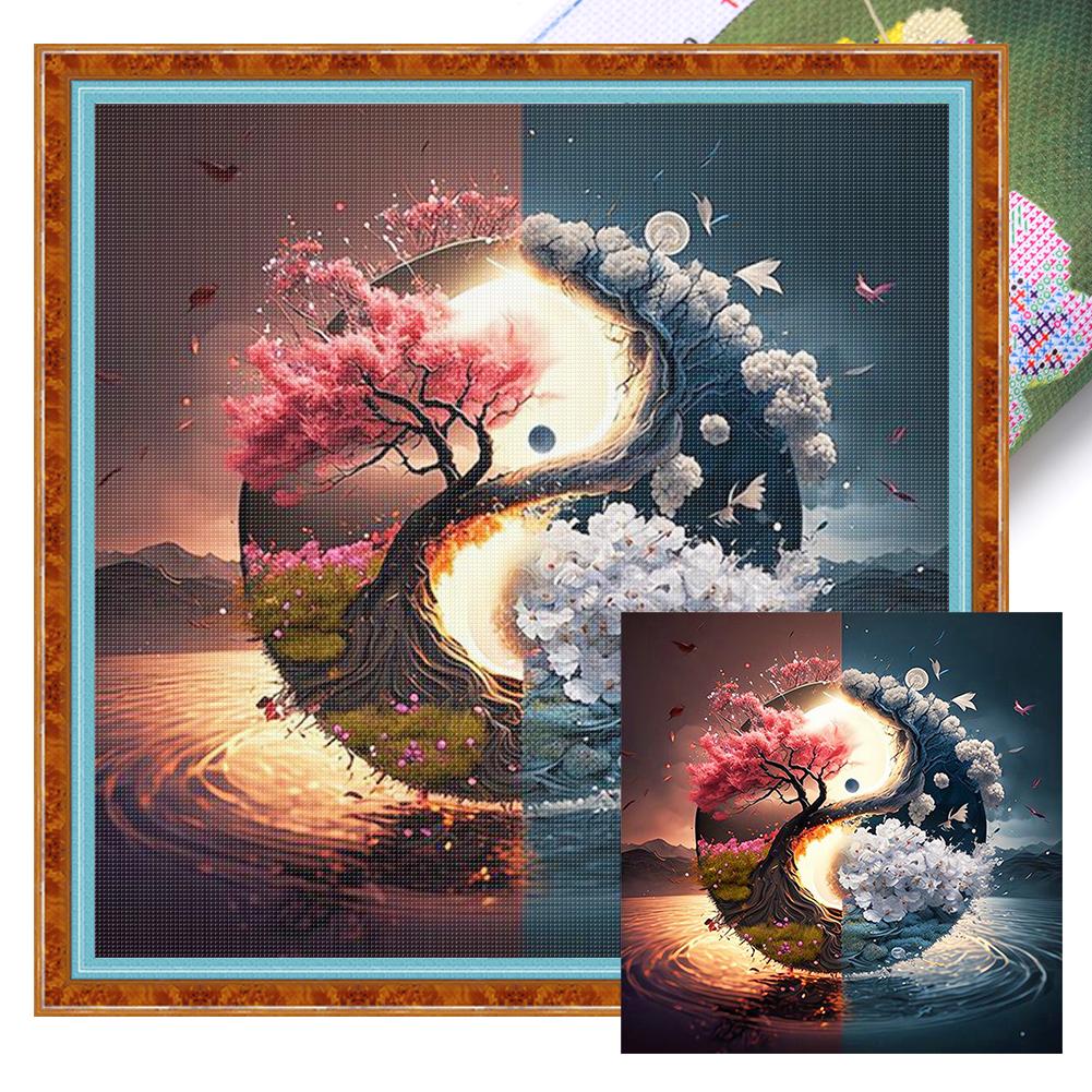 Scenery Printed Cross Stitch Kit 40x40cm DIY 11CT Embroidery Craft Set Decor