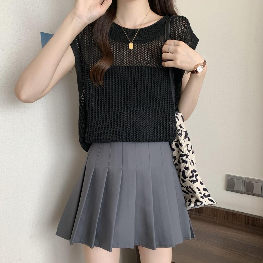 Hollow Knit Vest for Summer Mid To Long Style Paired with Round Neck Sleeveless Vest and Camisole Top for Outerwear