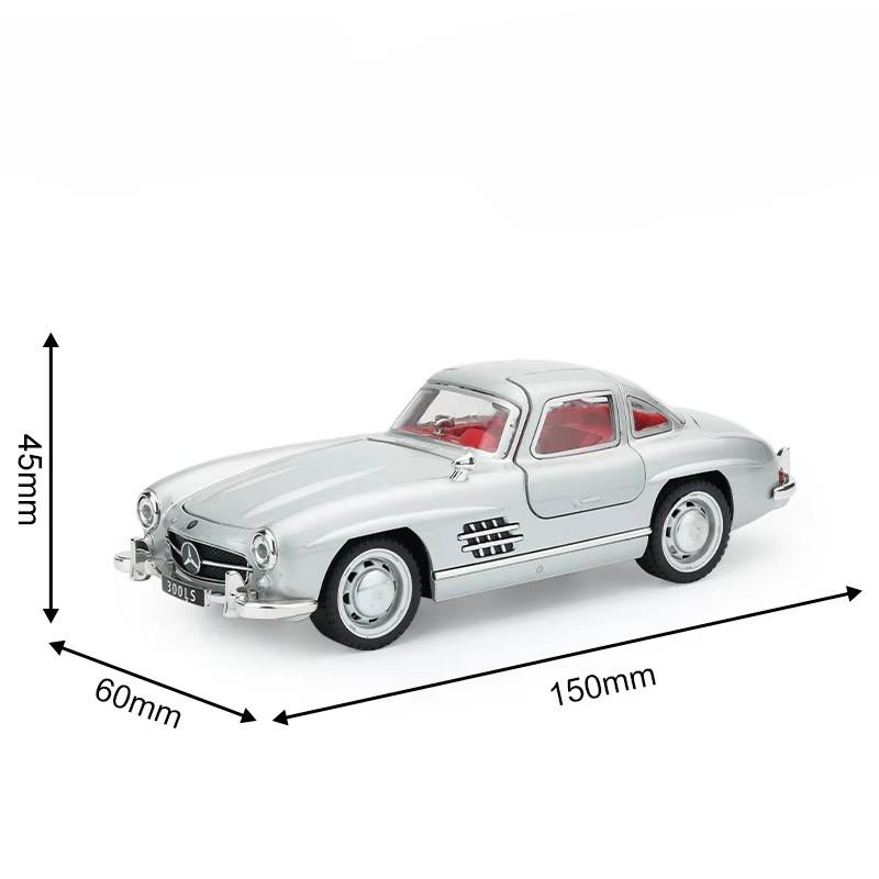 1:32 500K 300SL Vintage Car Model Toy Shock Absorption Alloy Diecast Vehicle Models Sound Light Pull Back Collection Kids Gifts